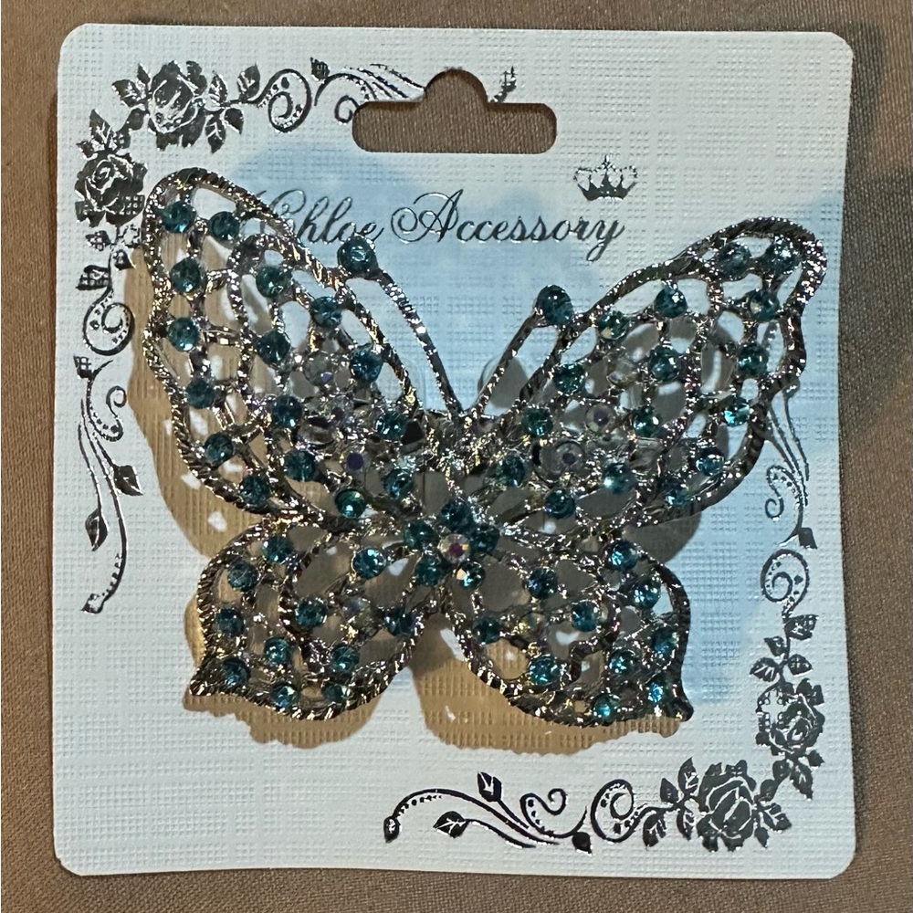 Chloe Accessory Silver Tone Butterfly Brooch w/Color Ascents